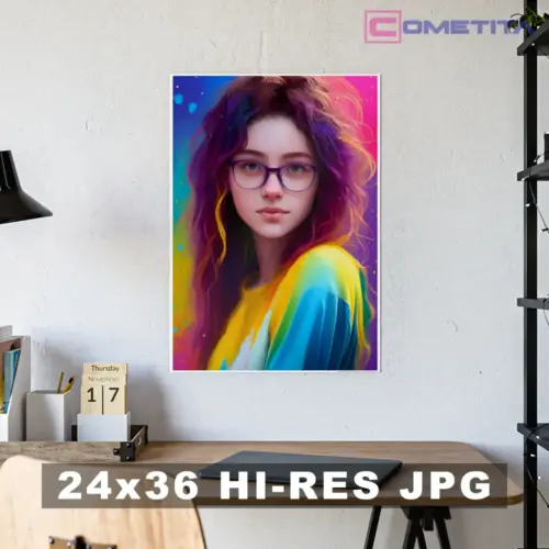 Imagen AI de Chica con Lentes en Colores Múltiples — Ideal Para Posters, Cuadros y Más