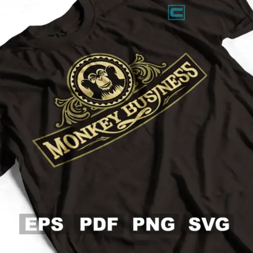 Plantilla Vector de logo de Monkey Business Para Imprimir, Sublimar y Cortar — Ideal para Camisetas, Tazas, Cojines y Más
